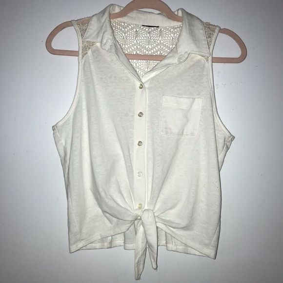 Joe Boxer White Crochet Button Up Crop Top Small S - Picture 2 of 11